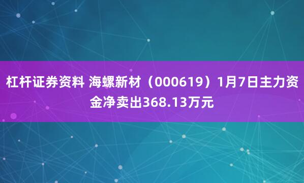 杠杆证券资料 海螺新材（000619）1月7日主力资金净卖出368.13万元