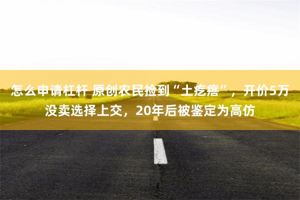 怎么申请杠杆 原创农民捡到“土疙瘩”，开价5万没卖选择上交，20年后被鉴定为高仿